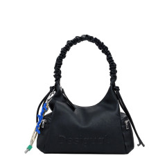 Desigual Half Logo Shoulder Bag Fringed Straps Black
