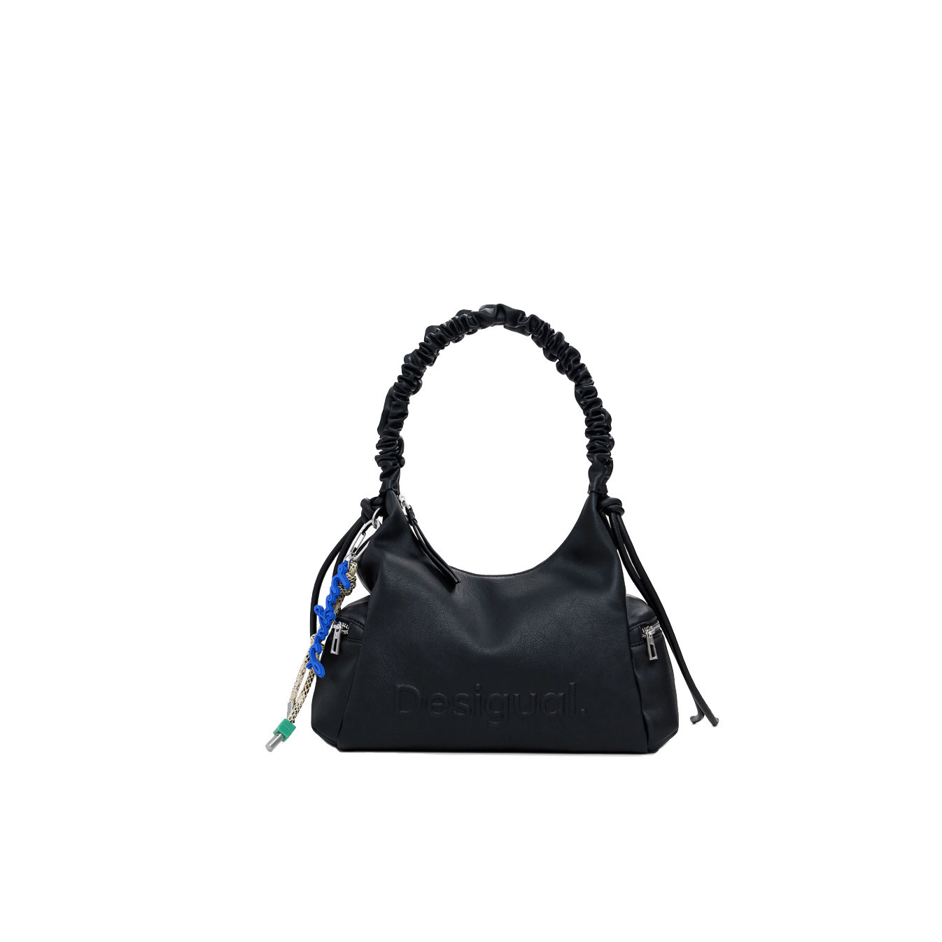 Desigual Half Logo Shoulder Bag Fringed Straps Black