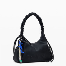 Desigual Half Logo Shoulder Bag Fringed Straps Black