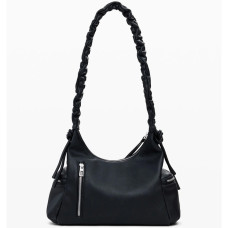 Desigual Half Logo Shoulder Bag Fringed Straps Black