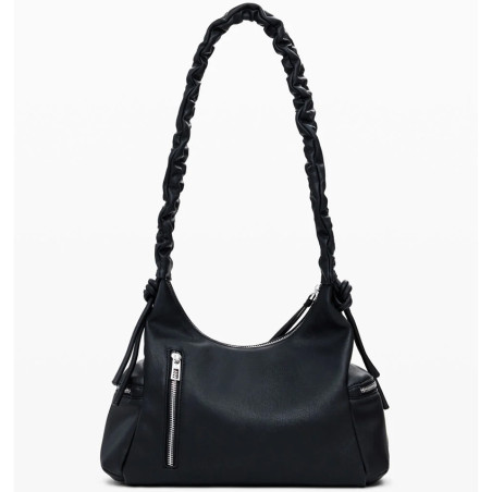 Desigual Half Logo Shoulder Bag Fringed Straps Black
