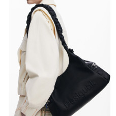 Desigual Half Logo Shoulder Bag Fringed Straps Black