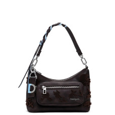 Desigual Stencil Flower Small Shoulder Bag Chocolate