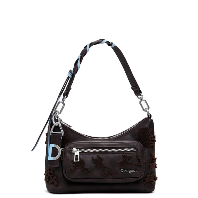 Desigual Stencil Flower Small Shoulder Bag Chocolate