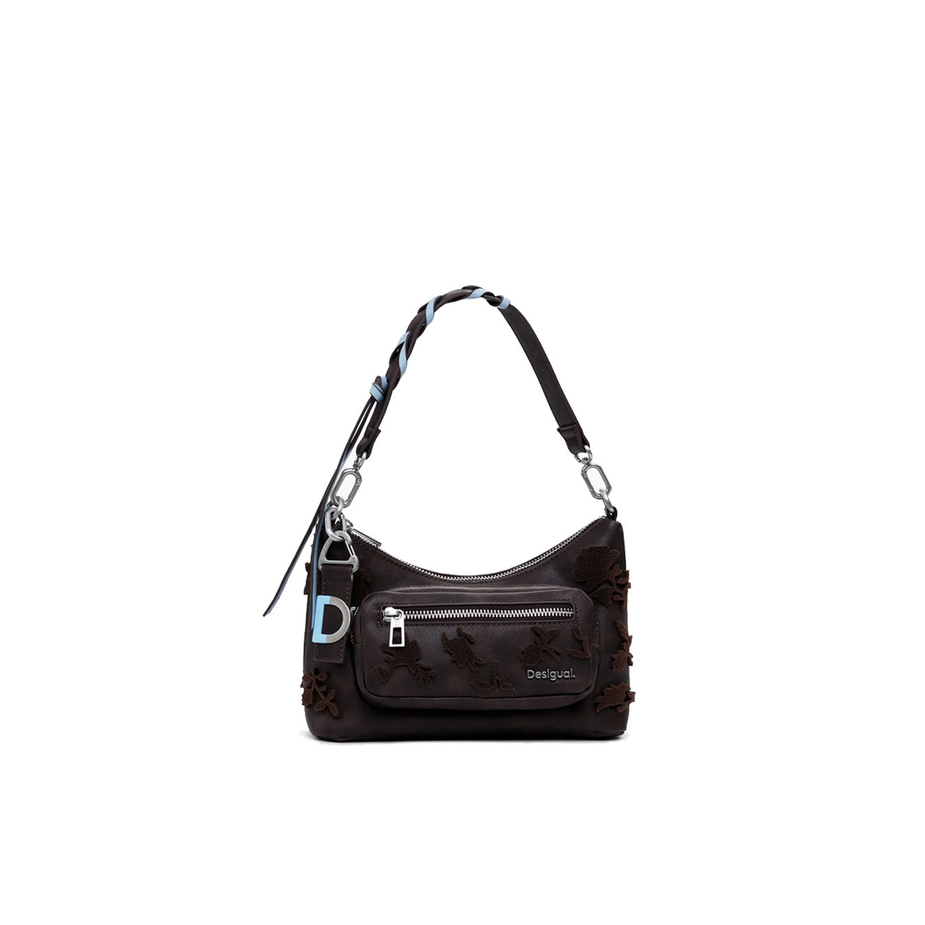 Desigual Stencil Flower Small Shoulder Bag Chocolate