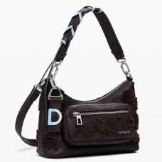 Desigual Stencil Flower Small Shoulder Bag Chocolate