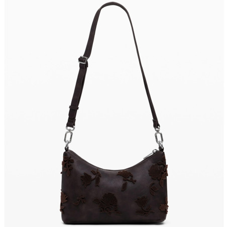 Desigual Stencil Flower Small Shoulder Bag Chocolate