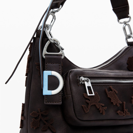 Desigual Stencil Flower Small Shoulder Bag Chocolate