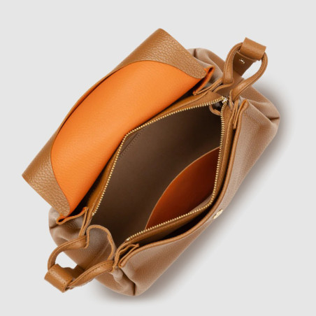 Lancaster Accordéon Double Grand Sac Trotteur 470-89 Camel-In-Orange ouvert