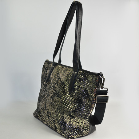 Mila Louise Nanon W Sac Cabas Cuir Tressé Noir Anthracite cote