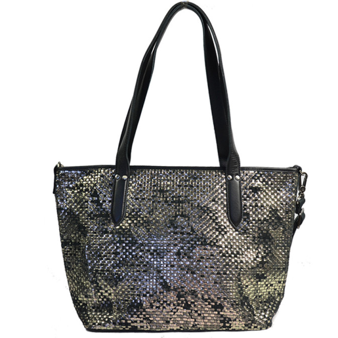 Mila Louise Nanon W Tote Bag Braided Leather Black Anthracite