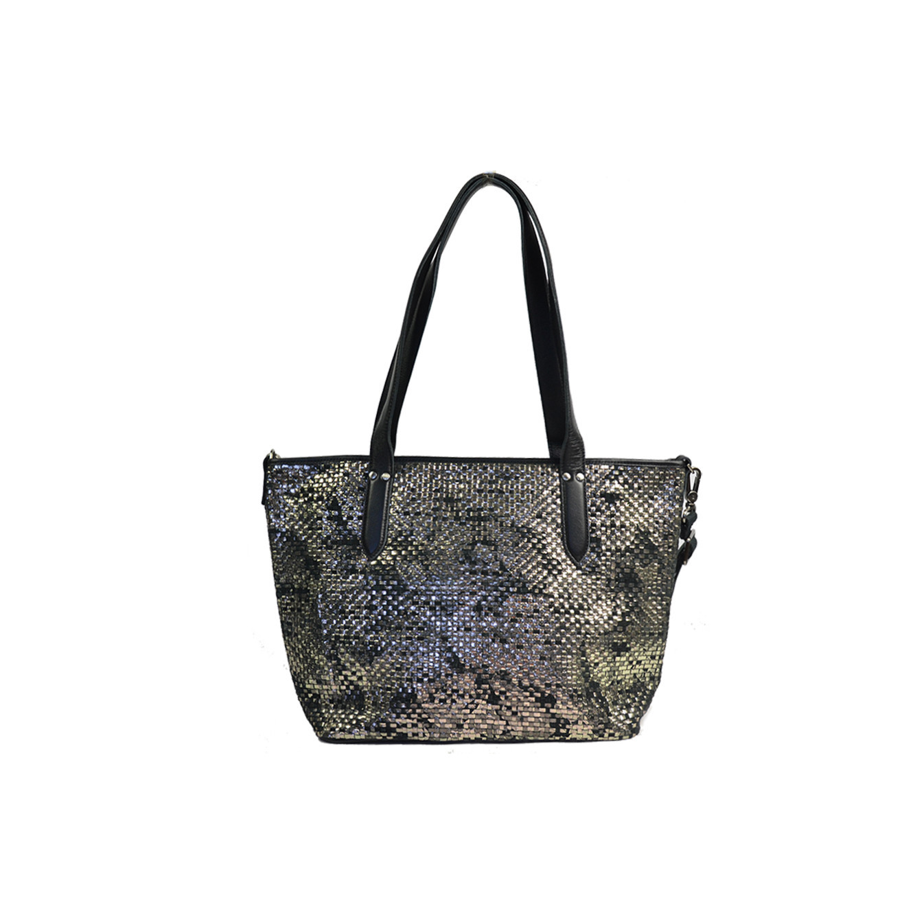 Mila Louise Nanon W Sac Cabas Cuir Tressé Noir Anthracite