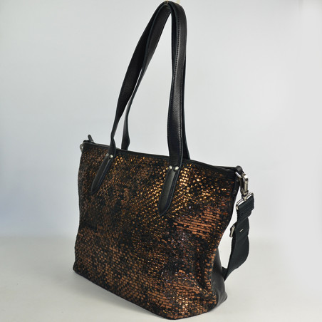 Mila Louise Nanon W Tote Bag Braided Leather Black Bronze