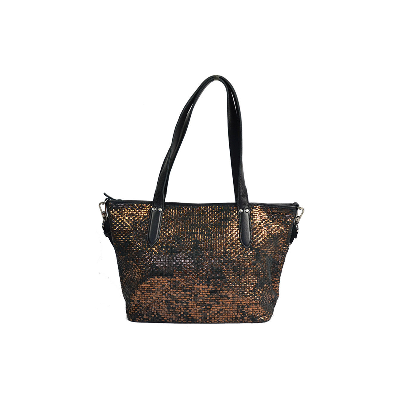 Mila Louise Nanon W Tote Bag Braided Leather Black Bronze