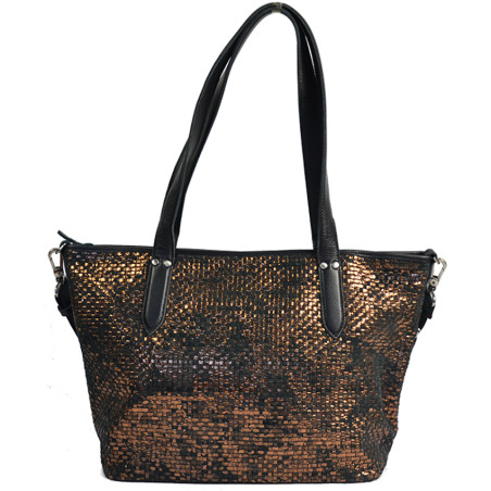 Mila Louise Nanon W Tote Bag Braided Leather Black Bronze