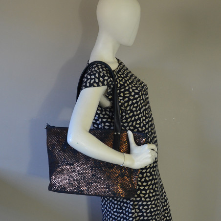 Mila Louise Nanon W Tote Bag Braided Leather Black Bronze