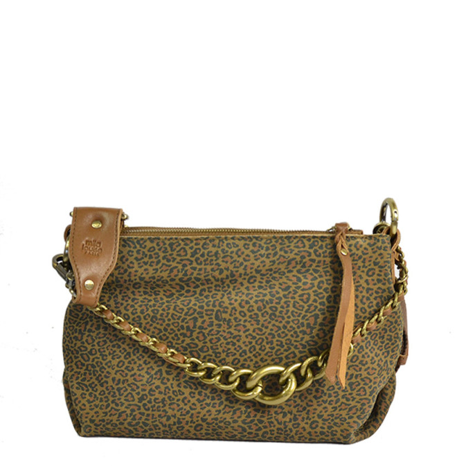 Mila Louise Noeli XS PA Leopard Shoulder Bag Canvas and Leather Ochre