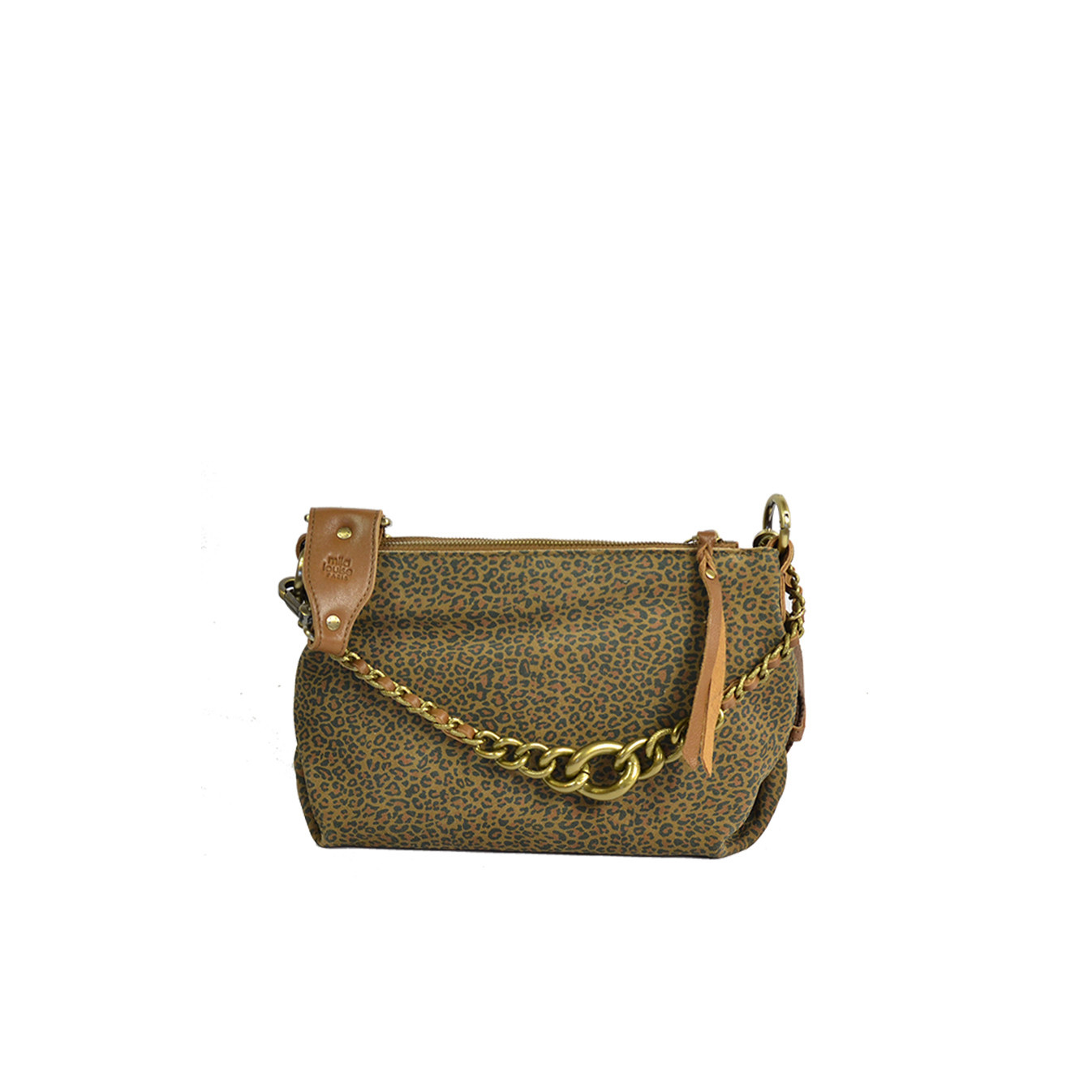 Mila Louise Noeli XS PA Léopard Sac Trotteur Toile et Cuir Ocre