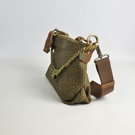 Mila Louise Noeli XS PA Léopard Sac Trotteur Toile et Cuir Ocre cote