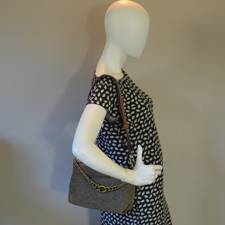 Mila Louise Noeli XS PA Leopard Shoulder Bag Canvas and Leather Ochre
