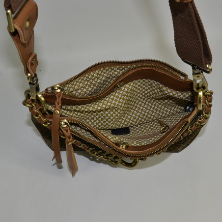 Mila Louise Noeli XS PA Léopard Sac Trotteur Toile et Cuir Ocre ouvert