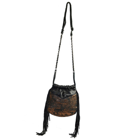 Mila Louise Nora W Sac Bourse Cuir Tressé Noir Bronze bandouliere