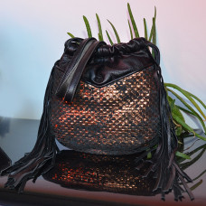 Mila Louise Nora W Woven Leather Crossbody Bag Black Bronze