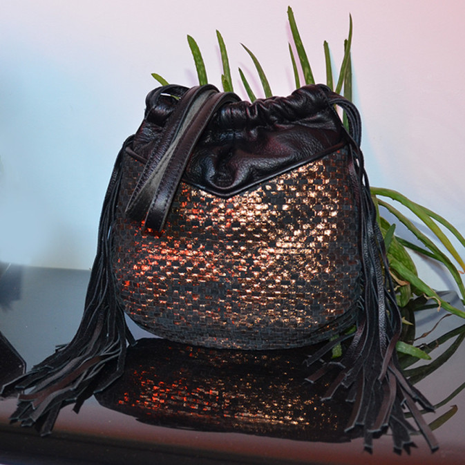 Mila Louise Nora W Woven Leather Crossbody Bag Black Bronze