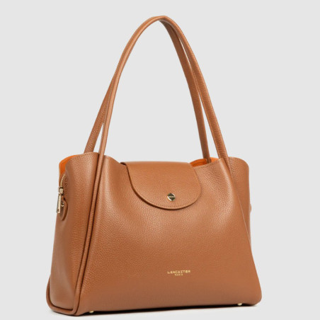Lancaster Ida Double Sac Cabas Porté Epaule 470-85 Camel-In-Orange côté