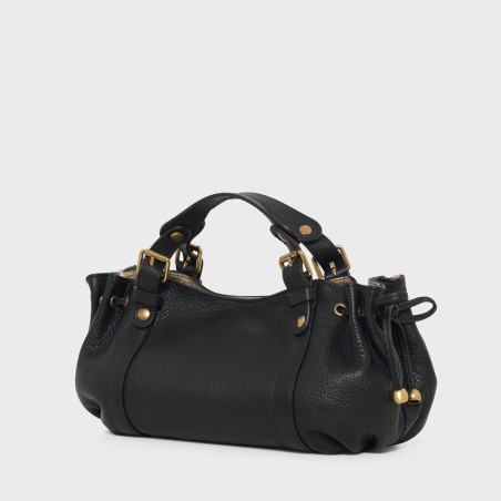 Gérard Darel Le 12 Heures Mini Sac A Main En Cuir Grainé Noir/Or côté