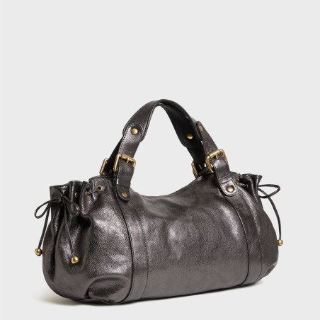 Gérard Darel Le 24 Heures Handbag Metallic Leather Asphalt