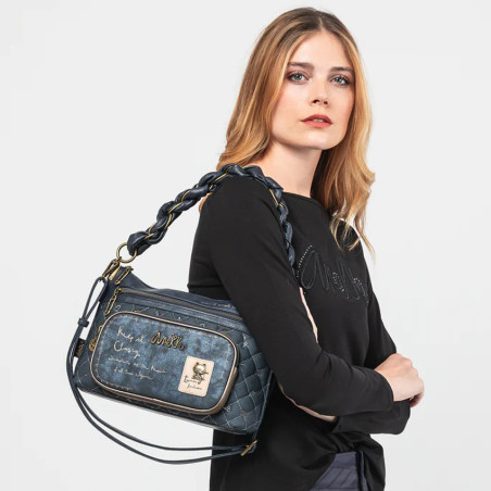 Anekke Boutique Shoulder Bag with Gathered Straps Blue