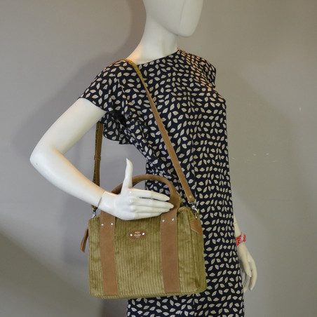 Mila Louise Mapa VFR1 Sac Business 2 Compartiments Velours Ocre porté épaule