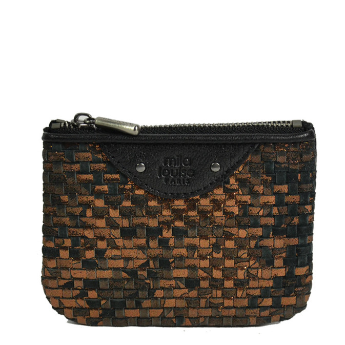 Mila Louise Briny XS W Small Woven Leather Wallet Black Bronze