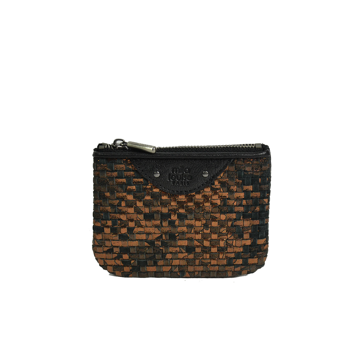 Mila Louise Briny XS W Petit Porte-Monnaie Cuir Tressé Noir Bronze