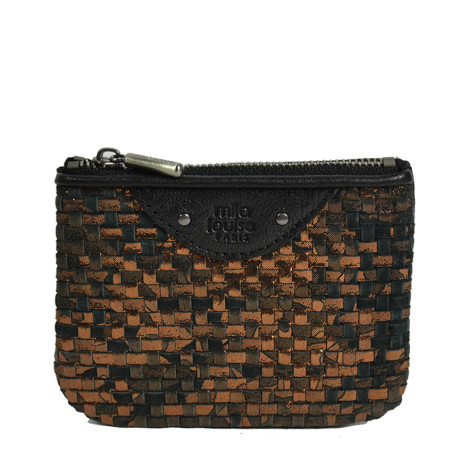 Mila Louise Briny XS W Small Woven Leather Wallet Black Bronze