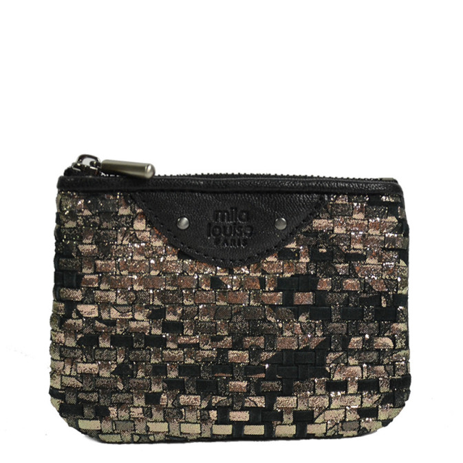 Mila Louise Briny XS W Petit Porte-Monnaie Cuir Tressé Noir Anthracite