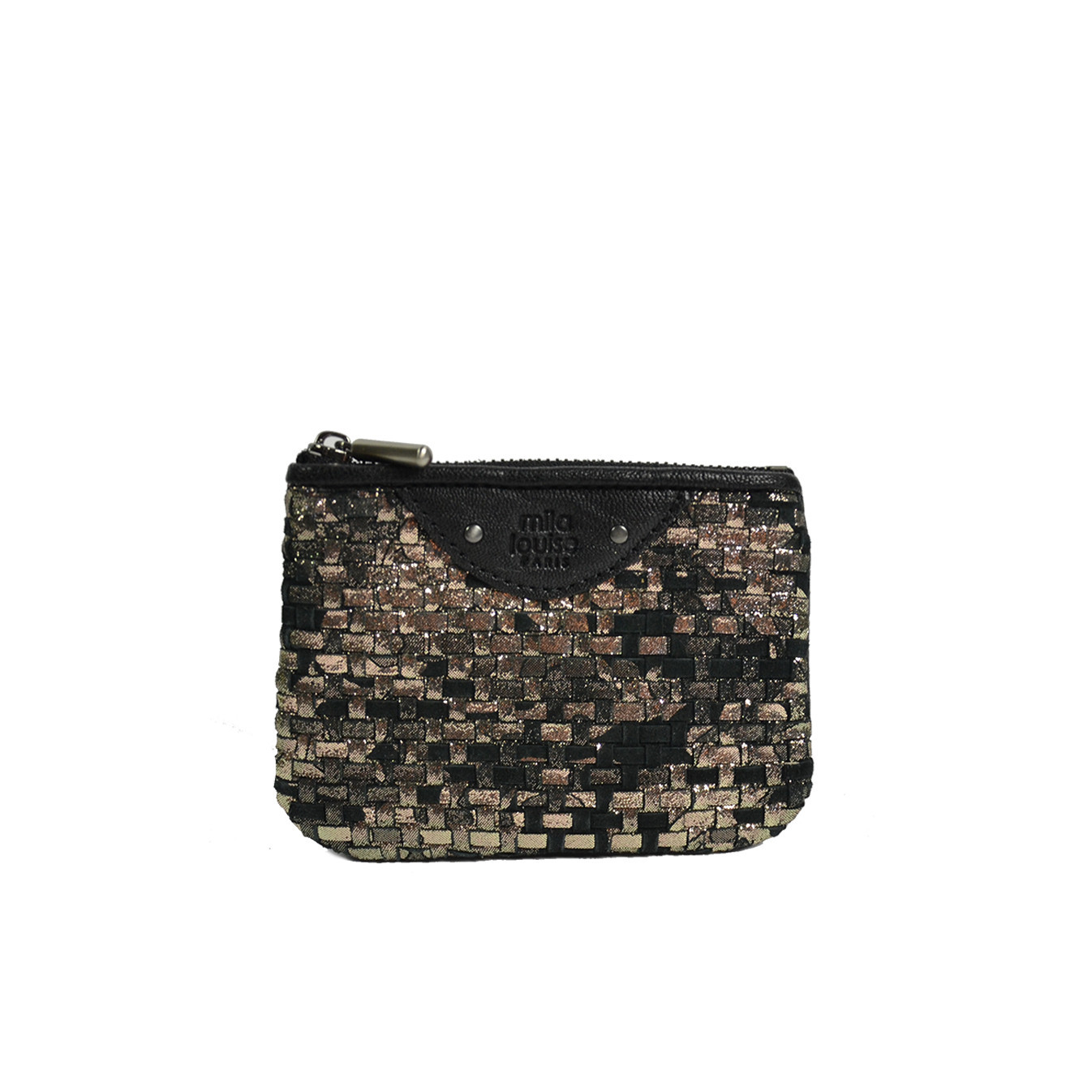 Mila Louise Briny XS W Small Woven Leather Wallet Black Anthracite