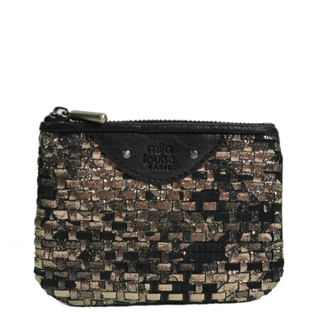Mila Louise Briny XS W Small Woven Leather Wallet Black Anthracite