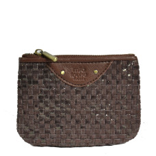 Mila Louise Briny XS W Small Woven Leather Wallet Auburn