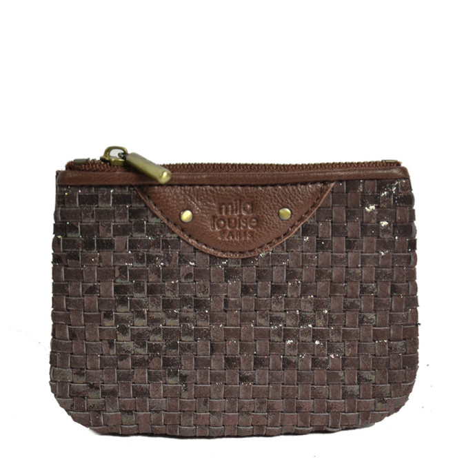 Mila Louise Briny XS W Small Woven Leather Wallet Auburn