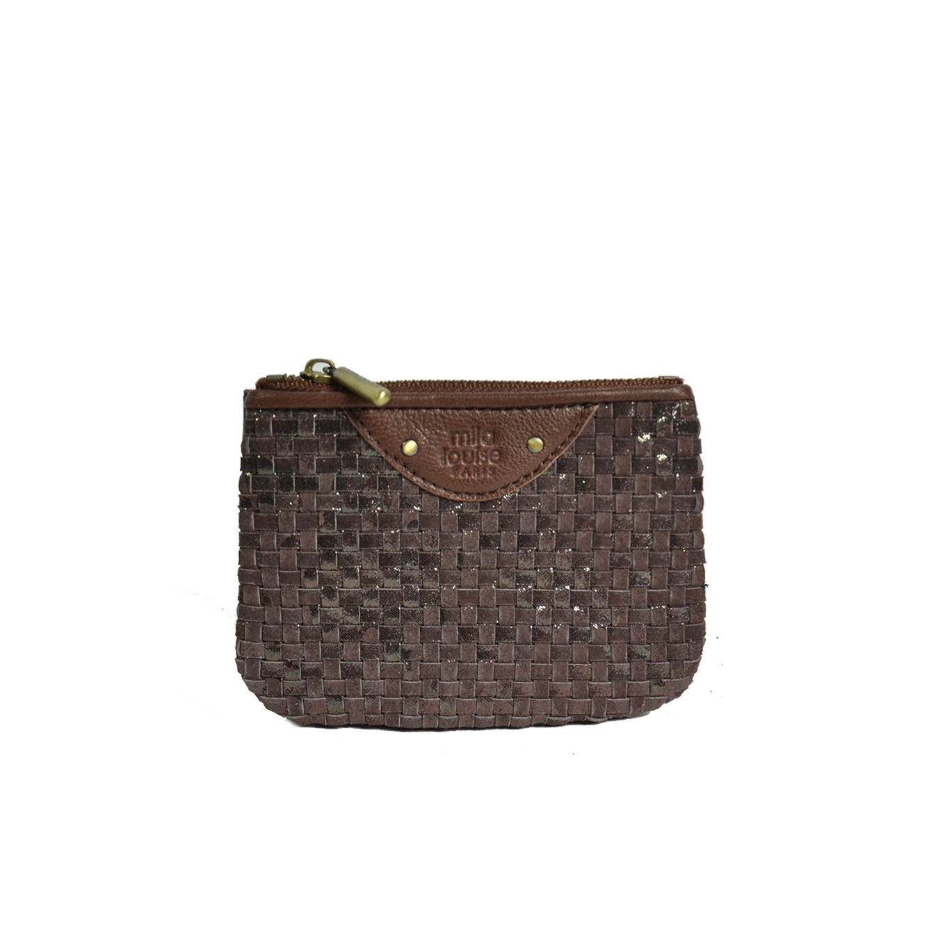 Mila Louise Briny XS W Petit Porte-Monnaie Cuir Tressé Auburn