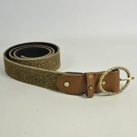 Mila Louise Pale PA Leopard Velvet Leather Adjustable Belt One Size
