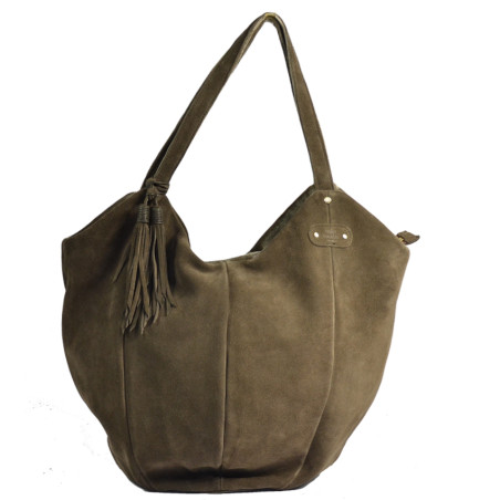 Mila Louise Mine V Sac shopping Cuir Fumé Kaki