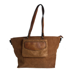 Velour Shopping Bag with Camel Velour Pouch