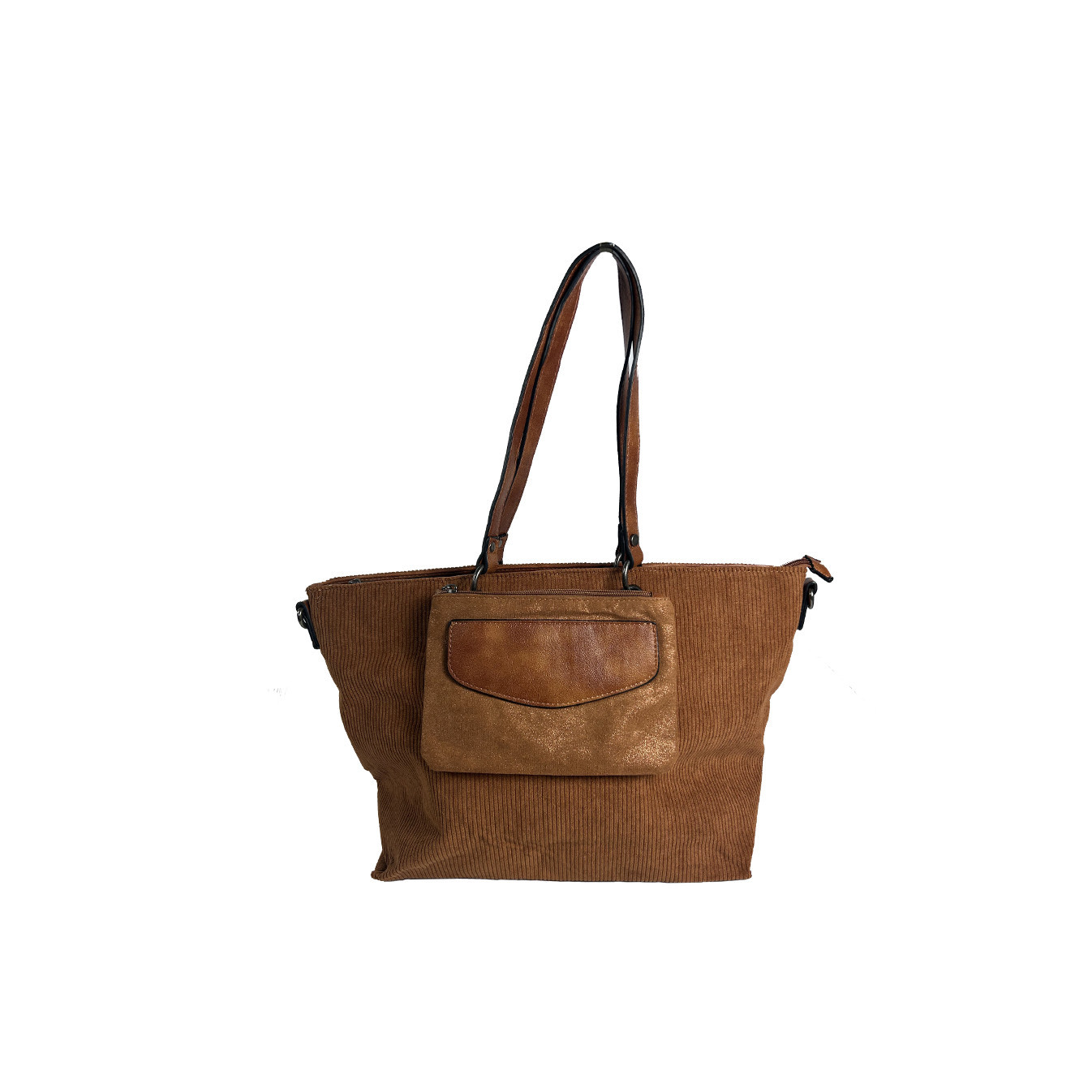 Velour Shopping Bag with Camel Velour Pouch