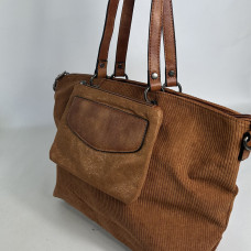 Velour Shopping Bag with Camel Velour Pouch