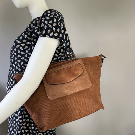 Velour Shopping Bag with Camel Velour Pouch