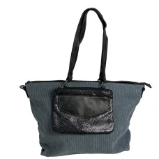 Velour Shopping Bag with Pouch in Grey Velour