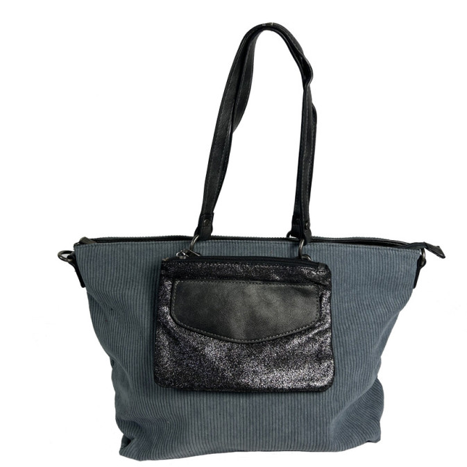 Velour Shopping Bag with Pouch in Grey Velour
